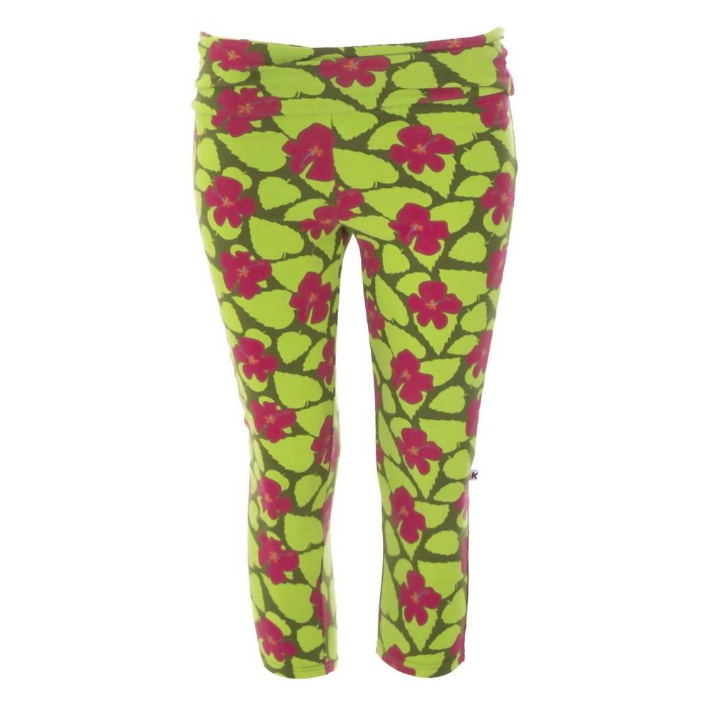 NEW KICKEE women's luxe stretch 3/4 leggings in pesto hibiscus